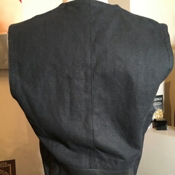 Blue System Black Cotton Flax Leather Trim Vest - Picture 4 of 12